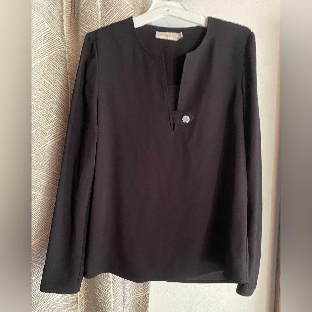 Tory Burch Blouse Black Womens Pearl Rhinestone Buttons Elegant Sz 2